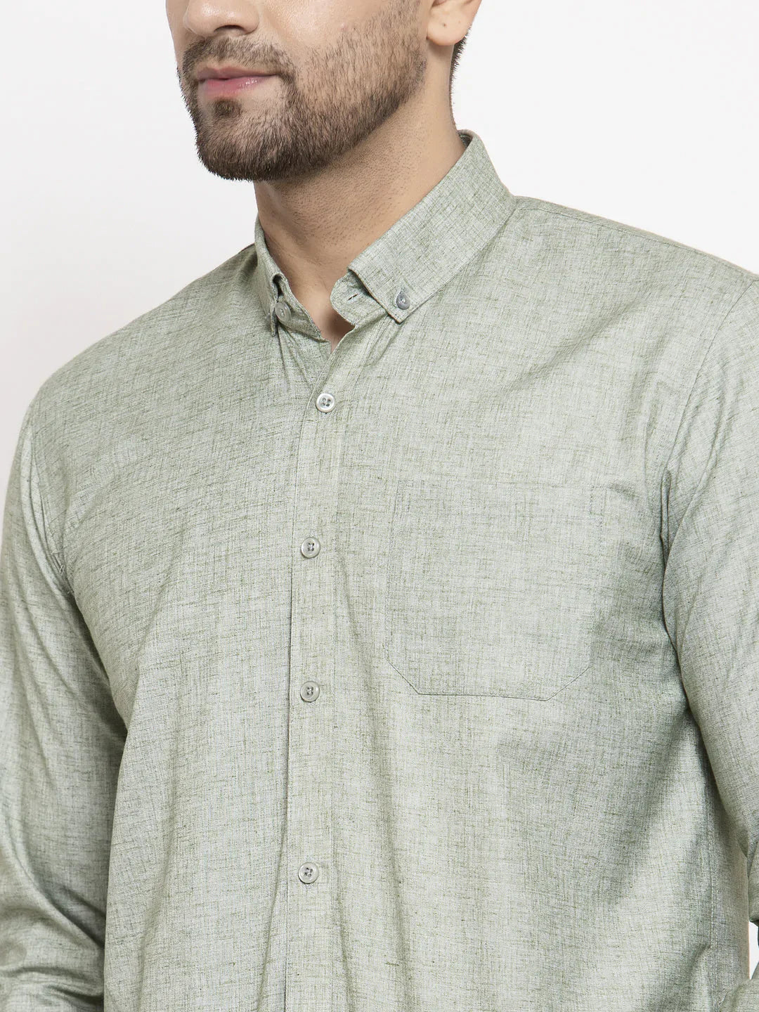 Men's Green Cotton Solid Button Down Formal Shirts - Taantav