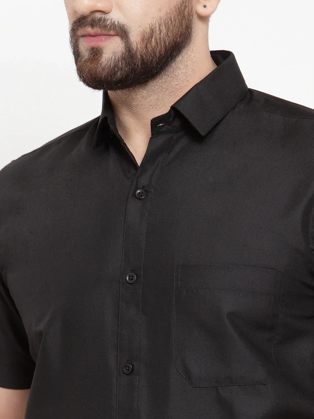 Men's Black Cotton Half Sleeves Solid Formal Shirts - Taantav