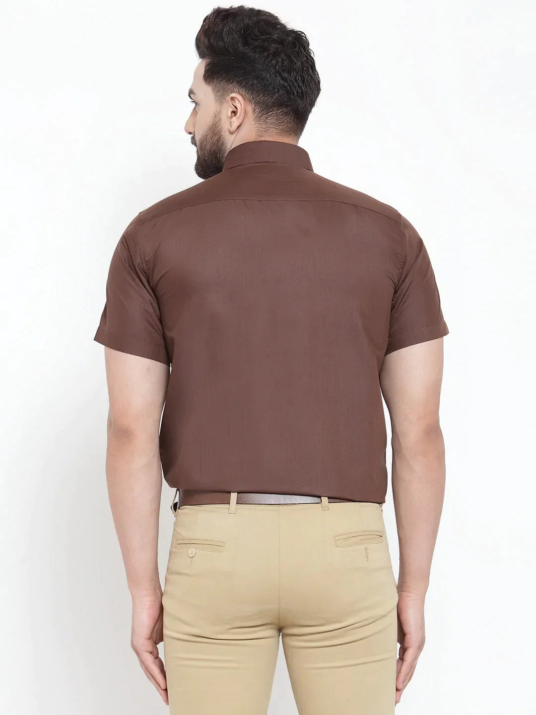 Men's Brown Cotton Half Sleeves Solid Formal Shirts - Taantav