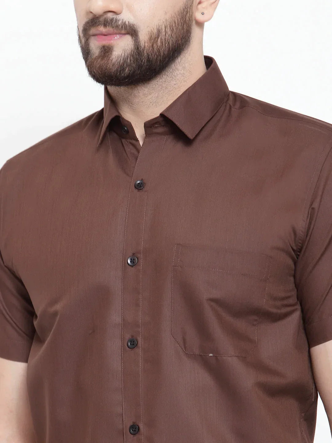 Men's Brown Cotton Half Sleeves Solid Formal Shirts - Taantav