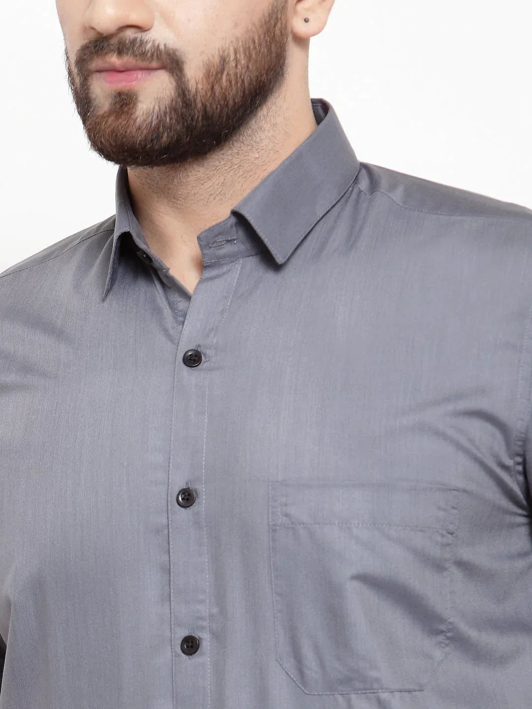 Men's Grey Cotton Half Sleeves Solid Formal Shirts - Taantav