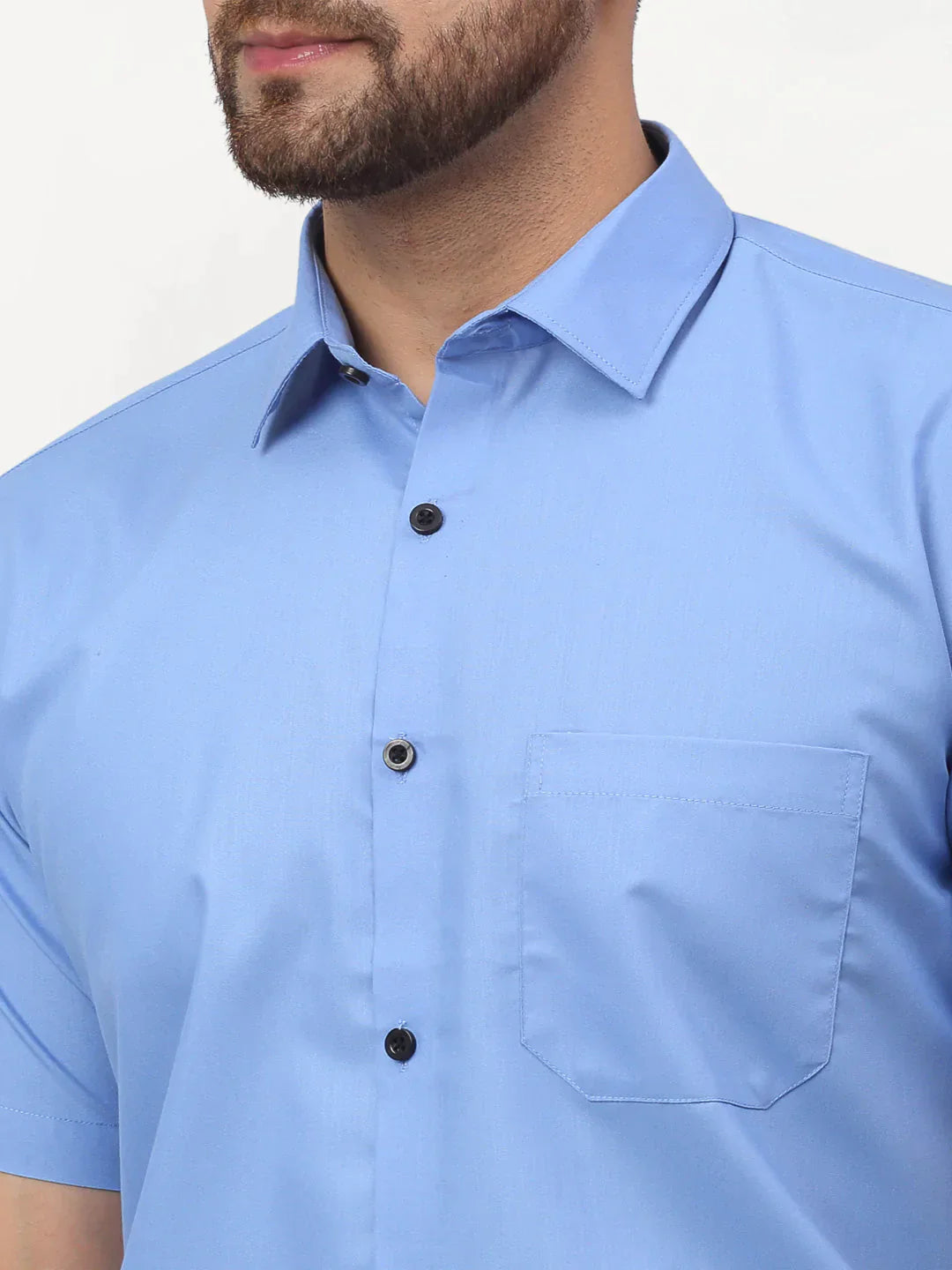 Men's Blue Cotton Half Sleeves Solid Formal Shirts - Taantav