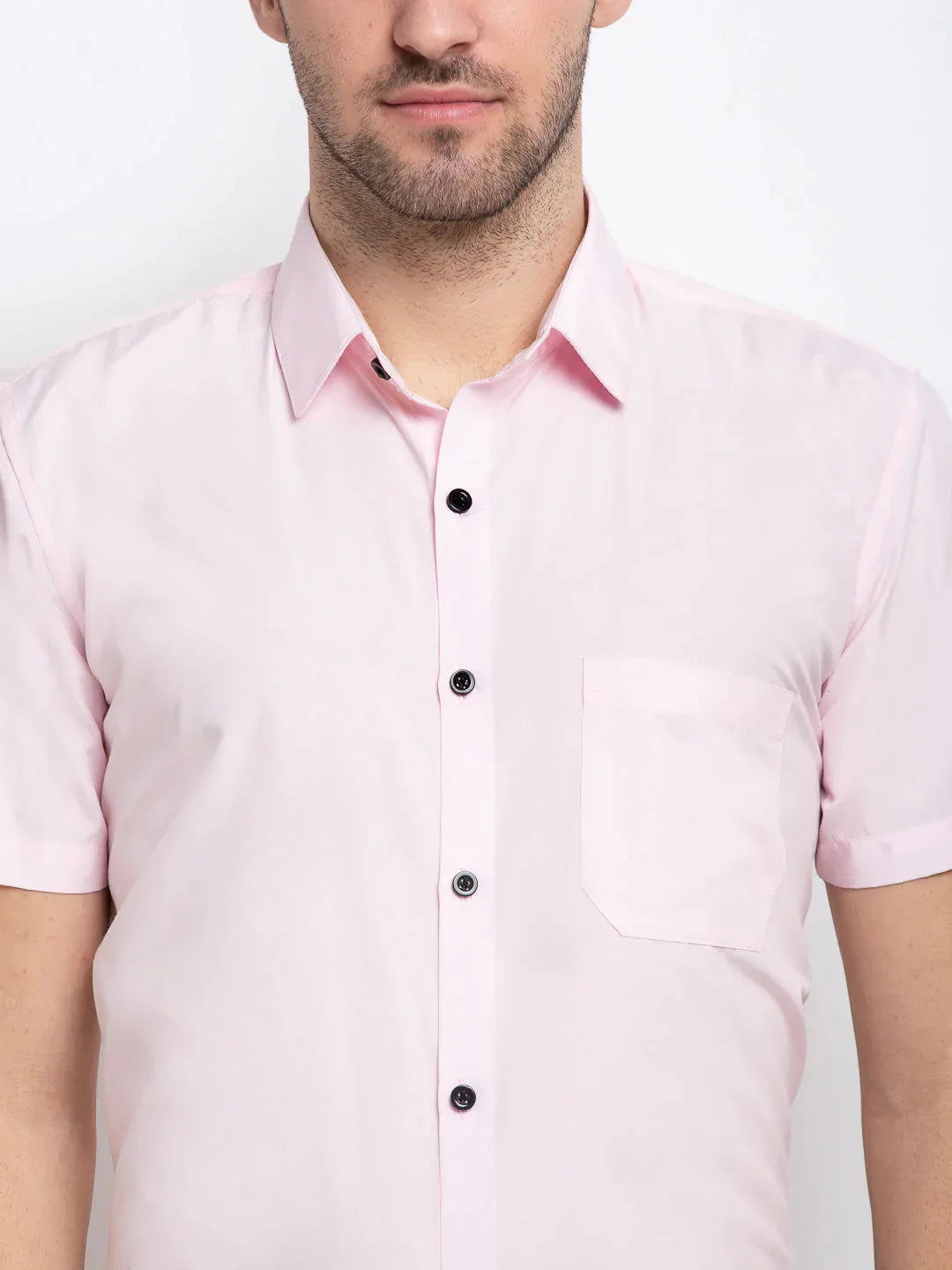 Men's Pink Cotton Half Sleeves Solid Formal Shirts - Taantav