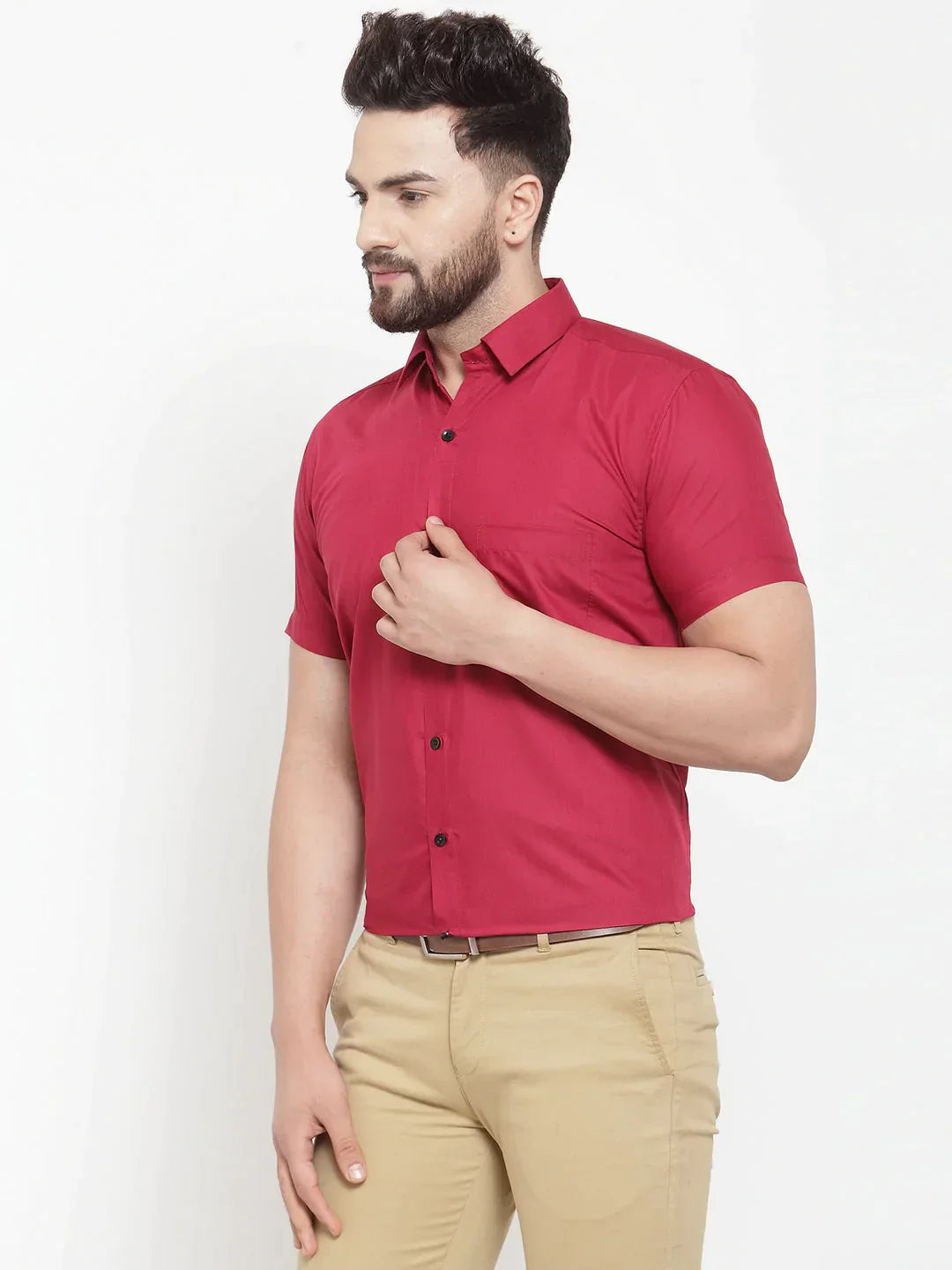 Men's Maroon Cotton Half Sleeves Solid Formal Shirts - Taantav