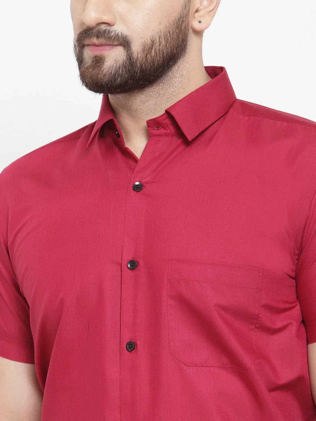 Men's Maroon Cotton Half Sleeves Solid Formal Shirts - Taantav