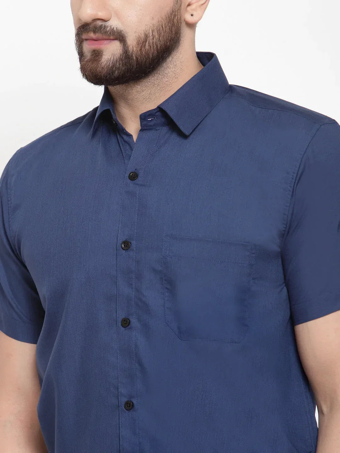 Men's Blue Cotton Half Sleeves Solid Formal Shirts - Taantav