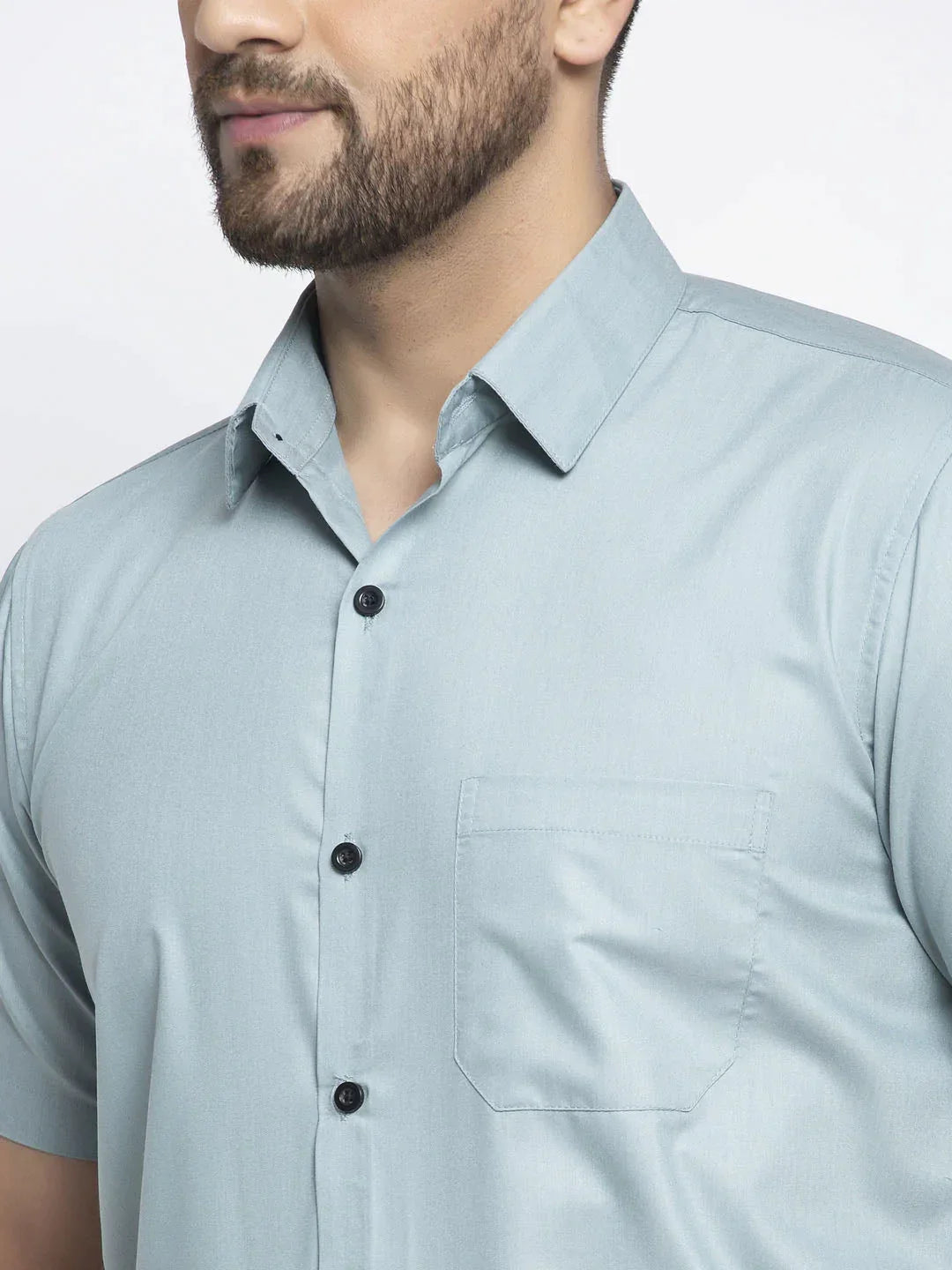 Men's Green Cotton Half Sleeves Solid Formal Shirts - Taantav