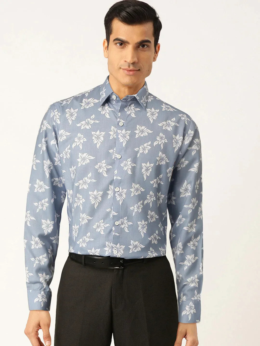 Men's Blue Cotton Printed Formal Shirt's - Taantav