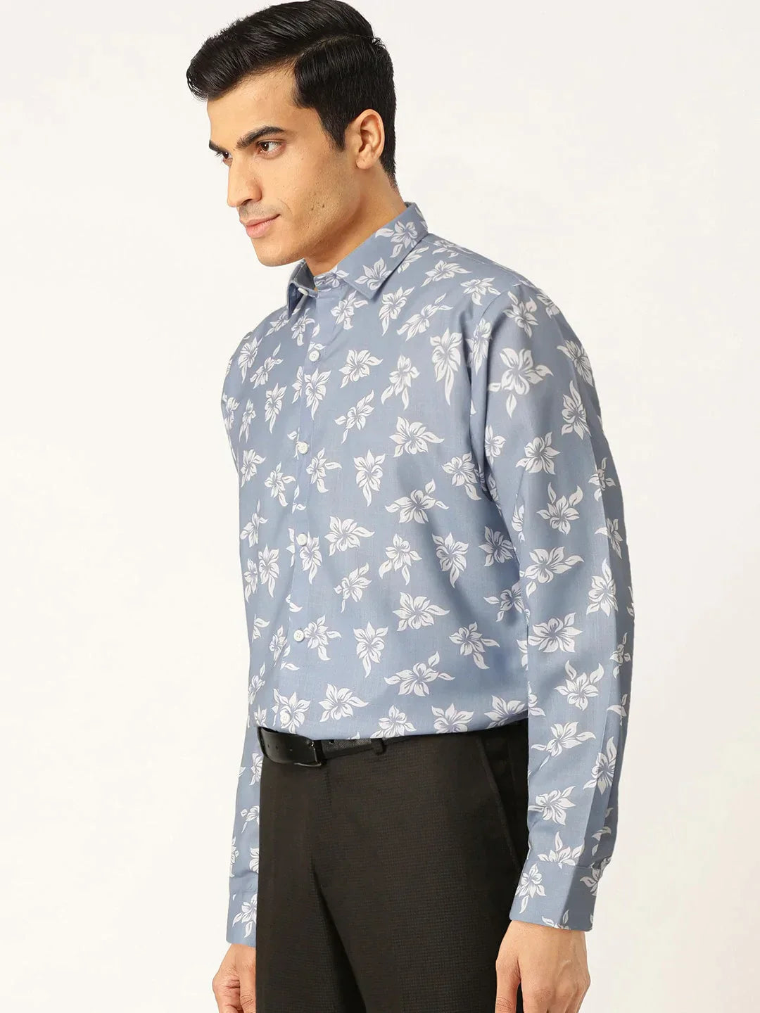 Men's Blue Cotton Printed Formal Shirt's - Taantav