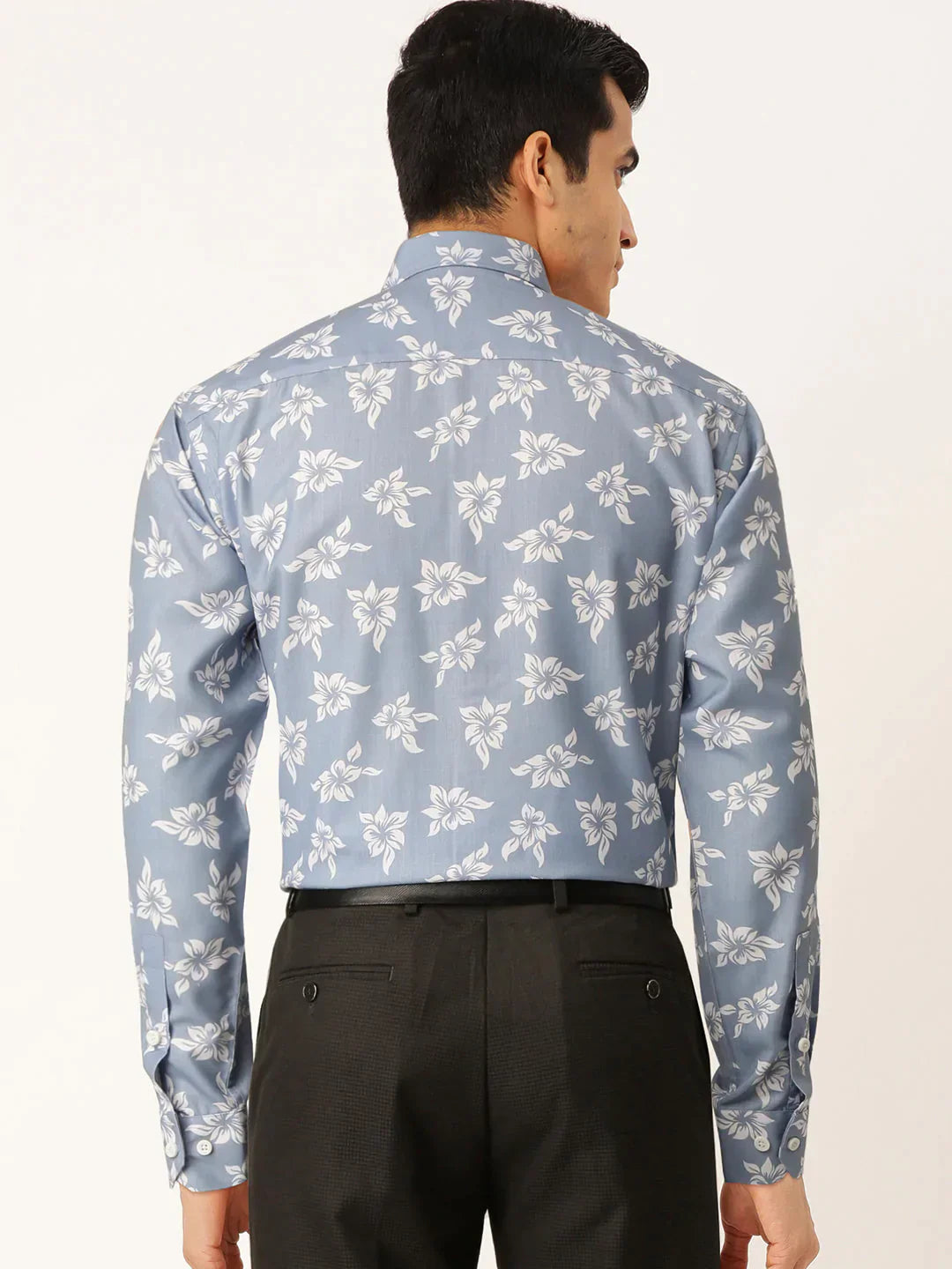 Men's Blue Cotton Printed Formal Shirt's - Taantav