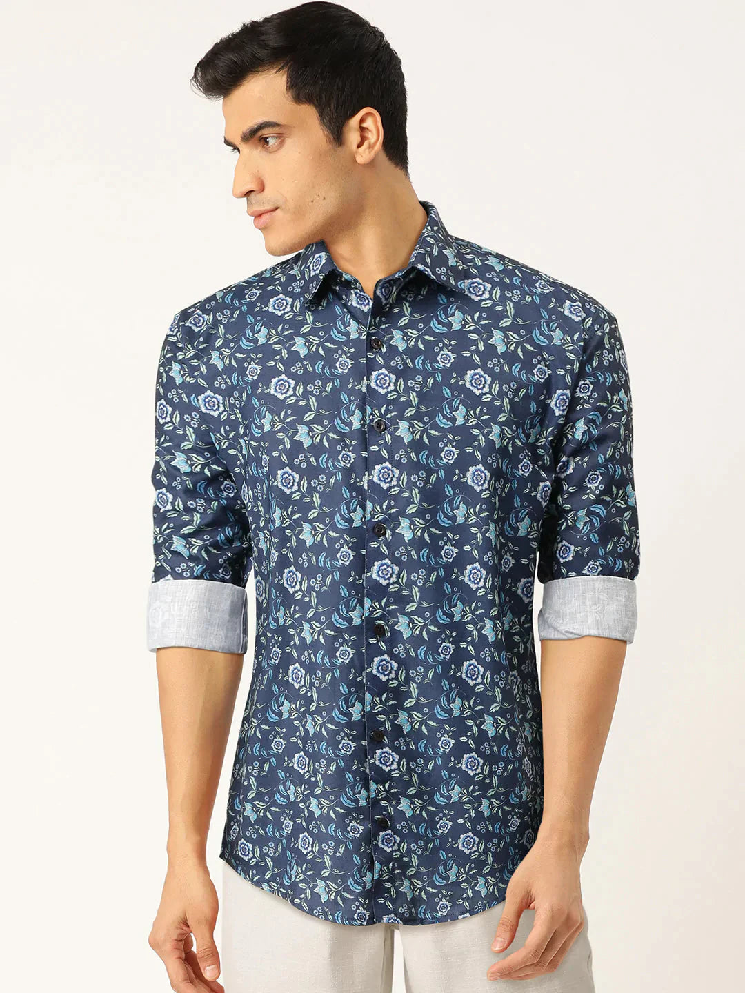 Men's Blue Cotton Printed Formal Shirt's - Taantav