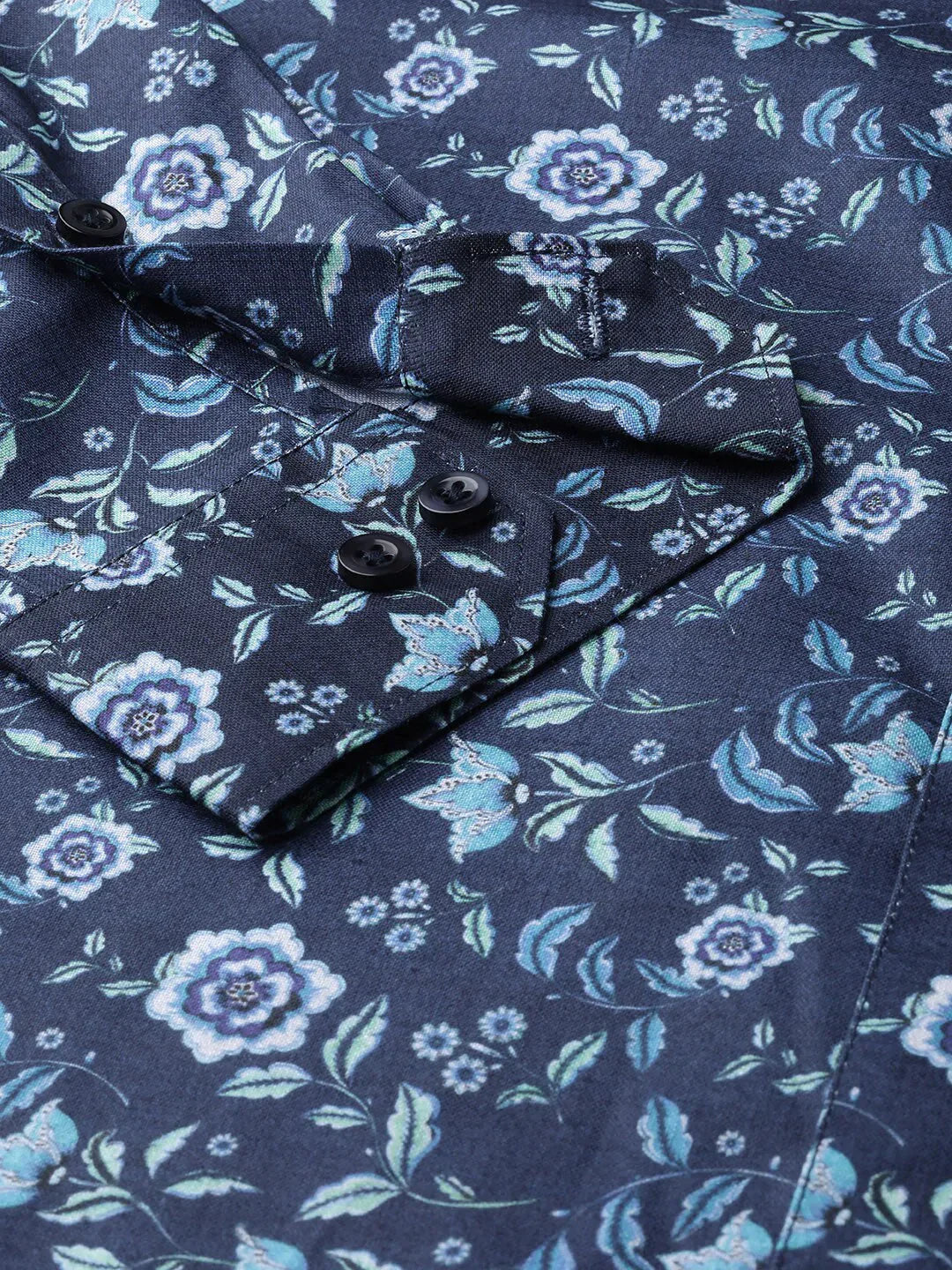 Men's Blue Cotton Printed Formal Shirt's - Taantav