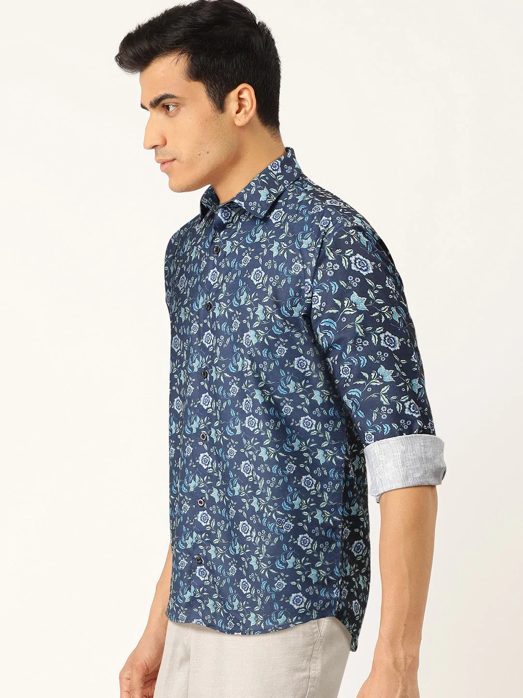 Men's Blue Cotton Printed Formal Shirt's - Taantav