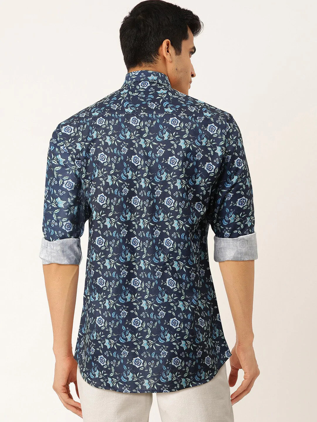 Men's Blue Cotton Printed Formal Shirt's - Taantav