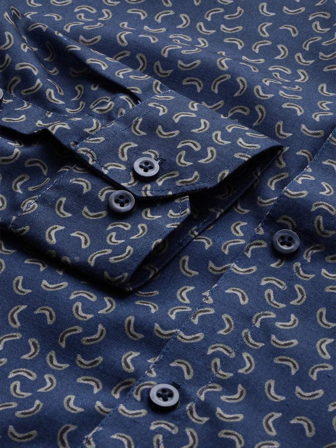 Men's Navy Cotton Printed Formal Shirt's - Taantav