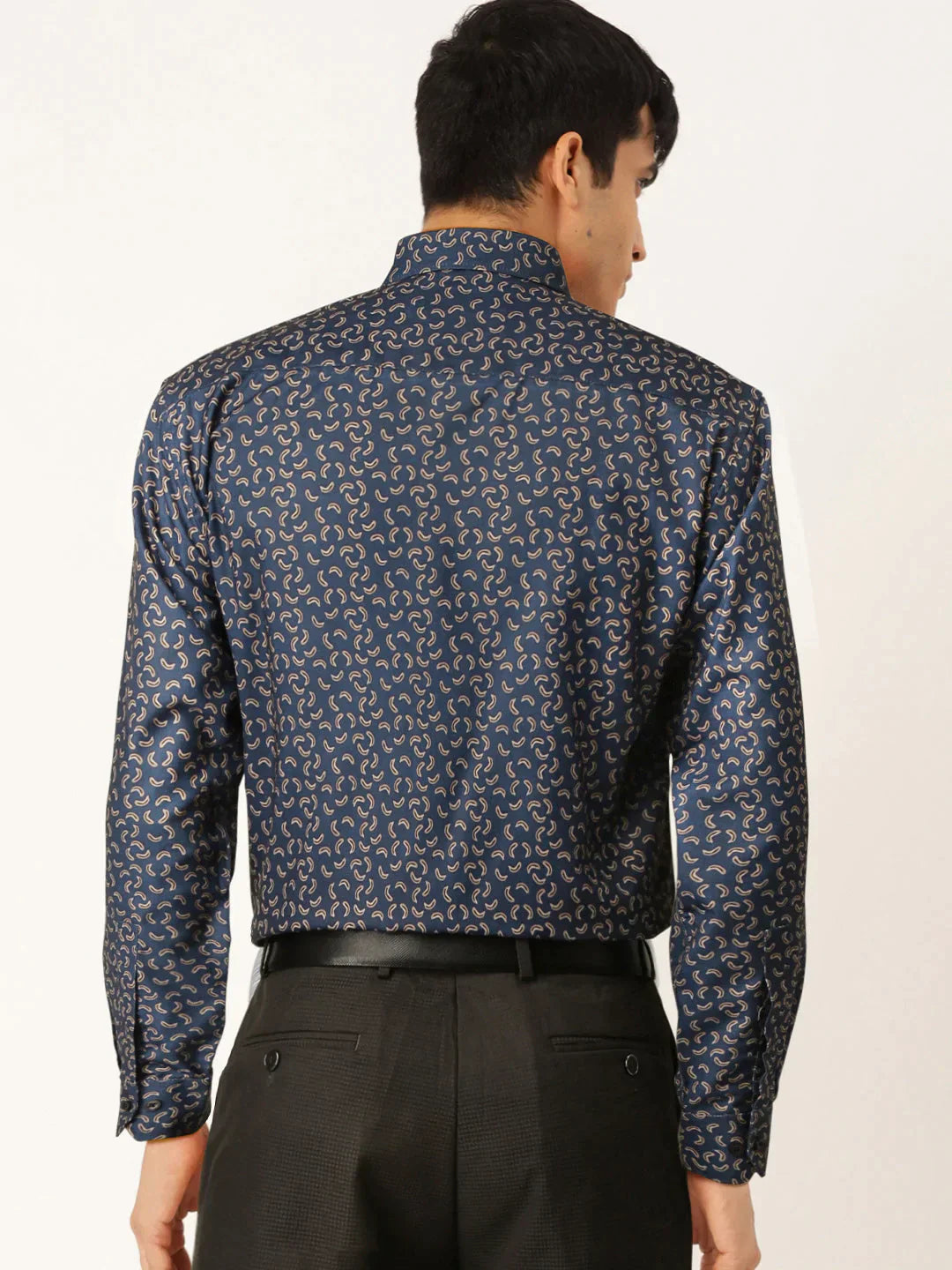 Men's Navy Cotton Printed Formal Shirt's - Taantav