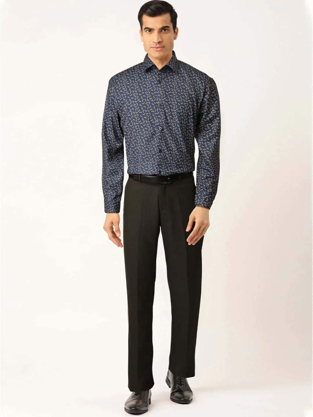 Men's Navy Cotton Printed Formal Shirt's - Taantav