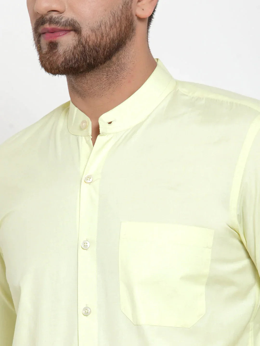 Men's Green Cotton Solid Mandarin Collar Formal Shirts - Taantav