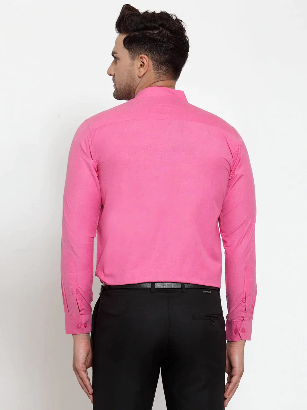 Men's Pink Cotton Solid Mandarin Collar Formal Shirts - Taantav