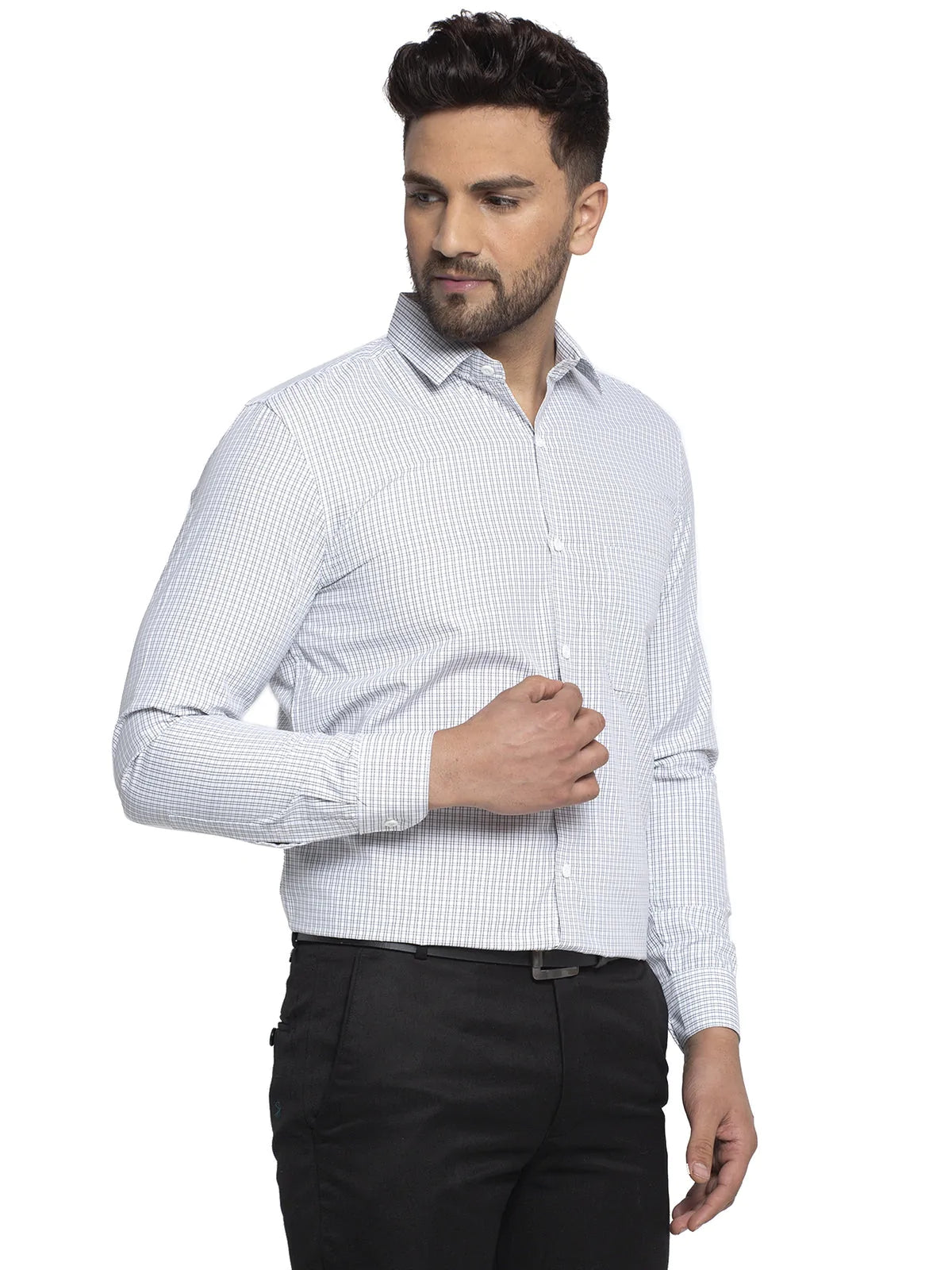 Men's Black Cotton Checked Formal Shirt's - Taantav