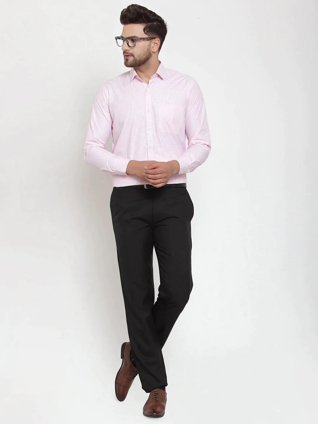 Men's Pink Cotton Checked Formal Shirt's - Taantav