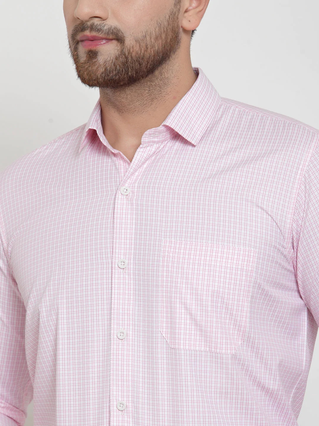 Men's Pink Cotton Checked Formal Shirt's - Taantav