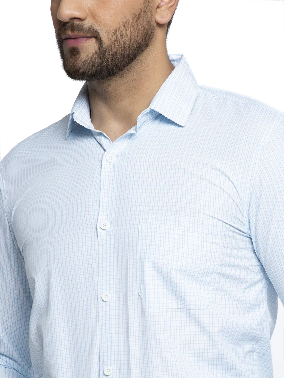 Men's Blue Cotton Checked Formal Shirt's - Taantav