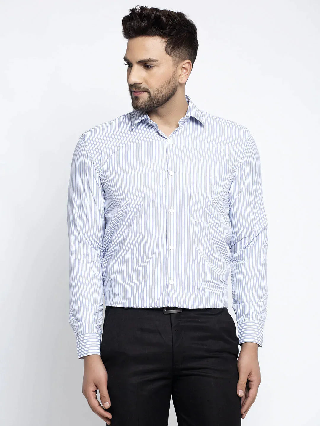 Men's Blue Cotton Striped Formal Shirt's - Taantav