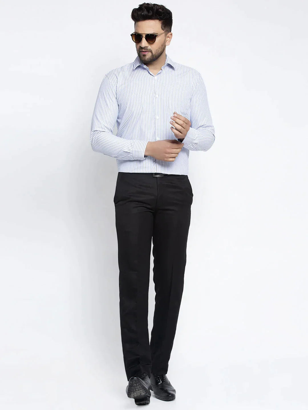 Men's Blue Cotton Striped Formal Shirt's - Taantav