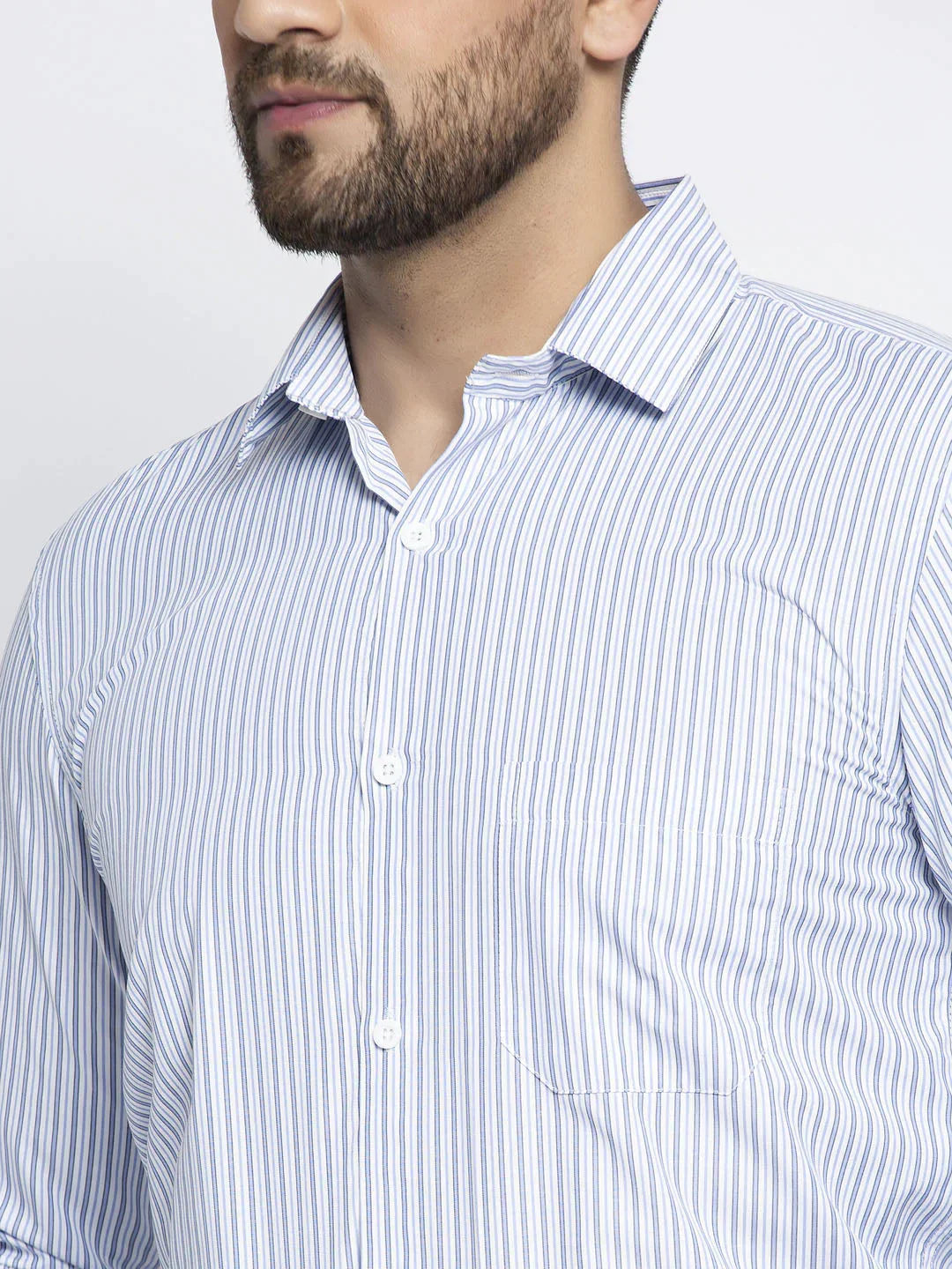 Men's Blue Cotton Striped Formal Shirt's - Taantav