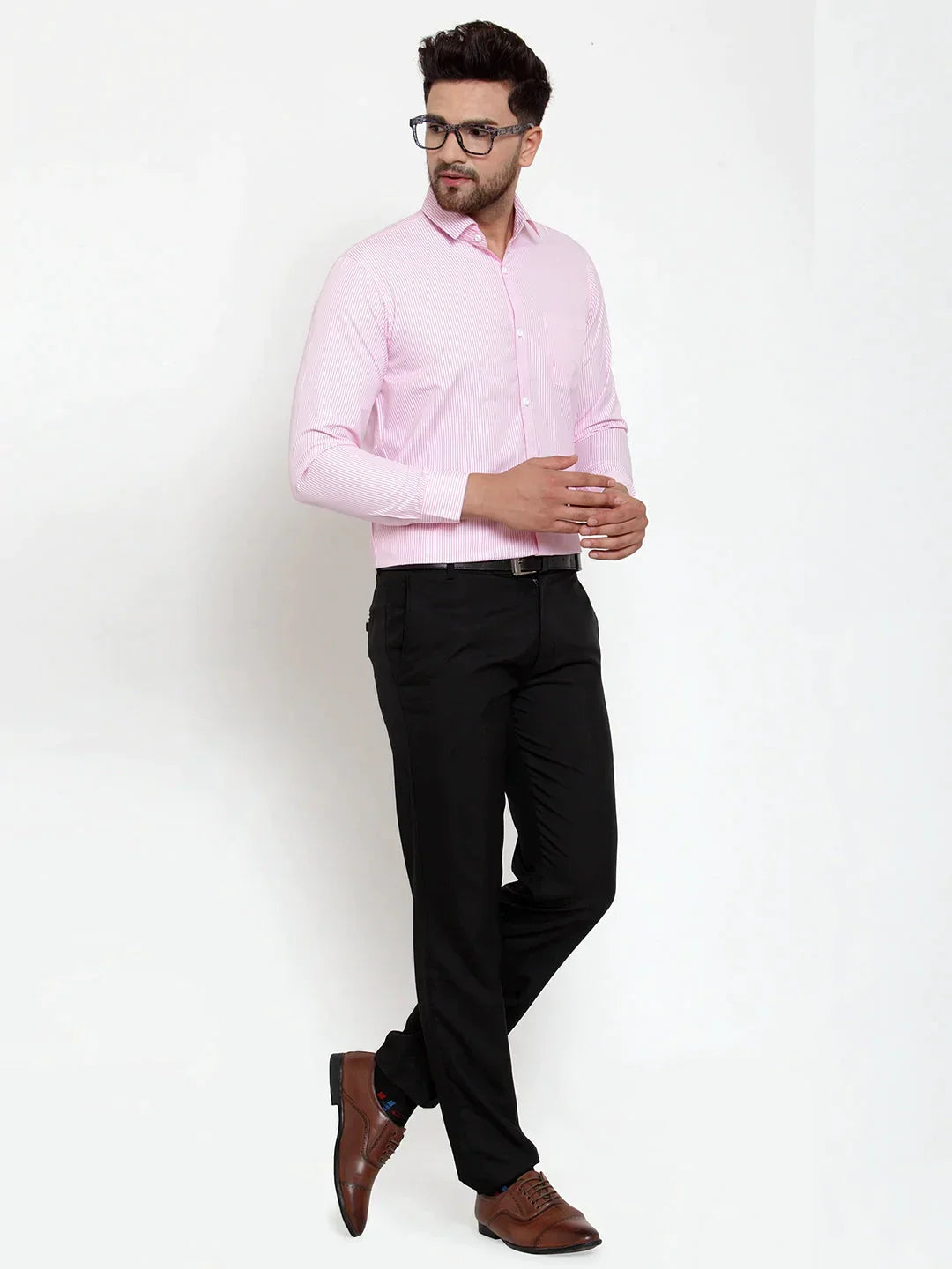 Men's Pink Cotton Striped Formal Shirt's - Taantav