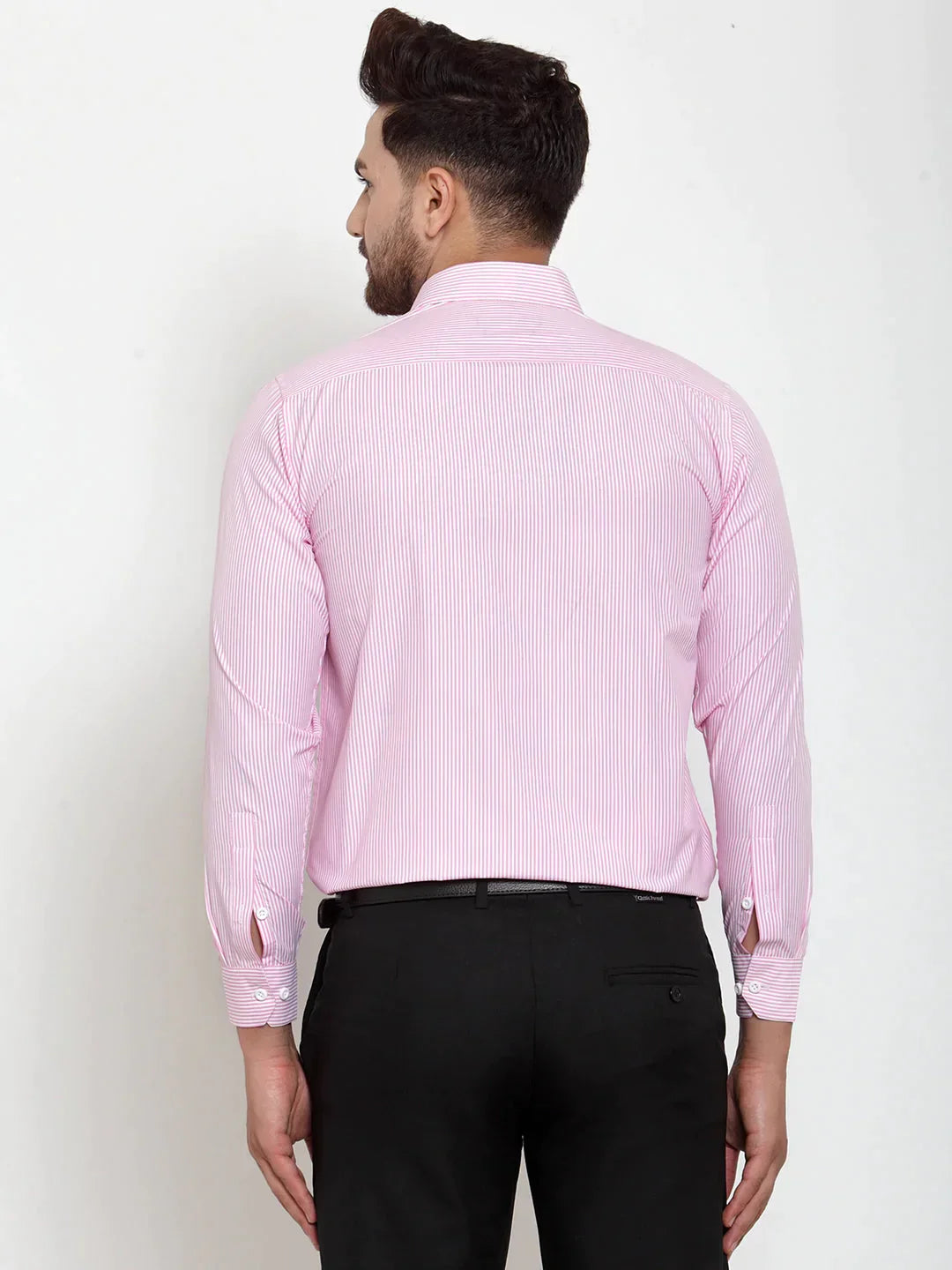 Men's Pink Cotton Striped Formal Shirt's - Taantav