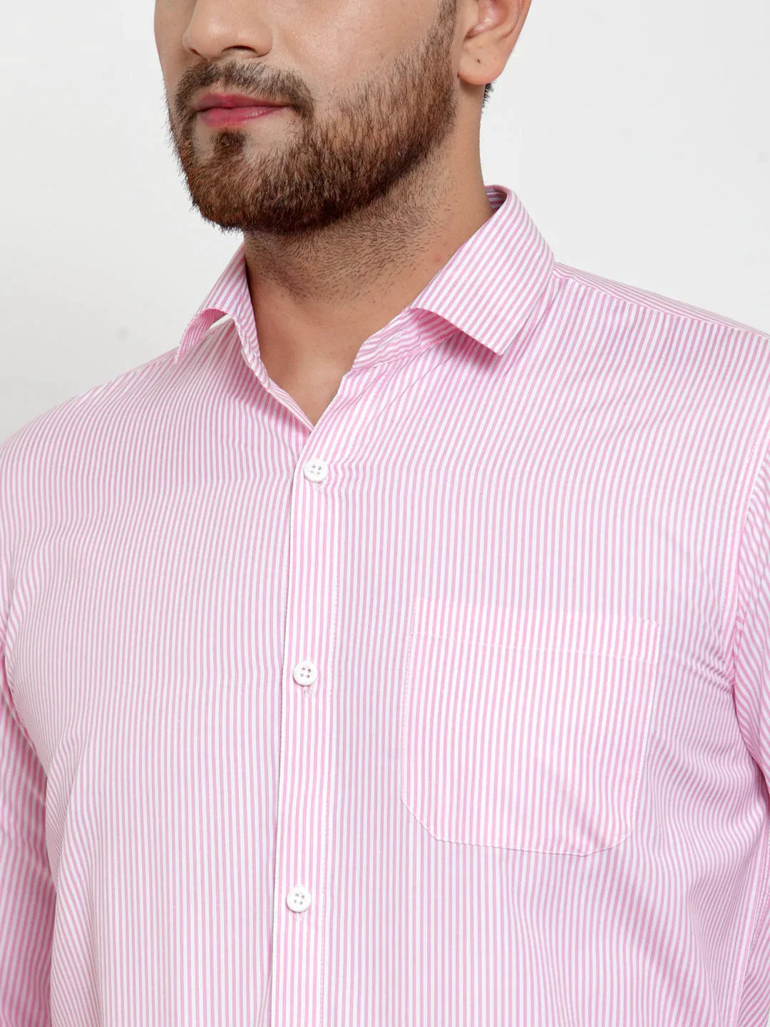 Men's Pink Cotton Striped Formal Shirt's - Taantav