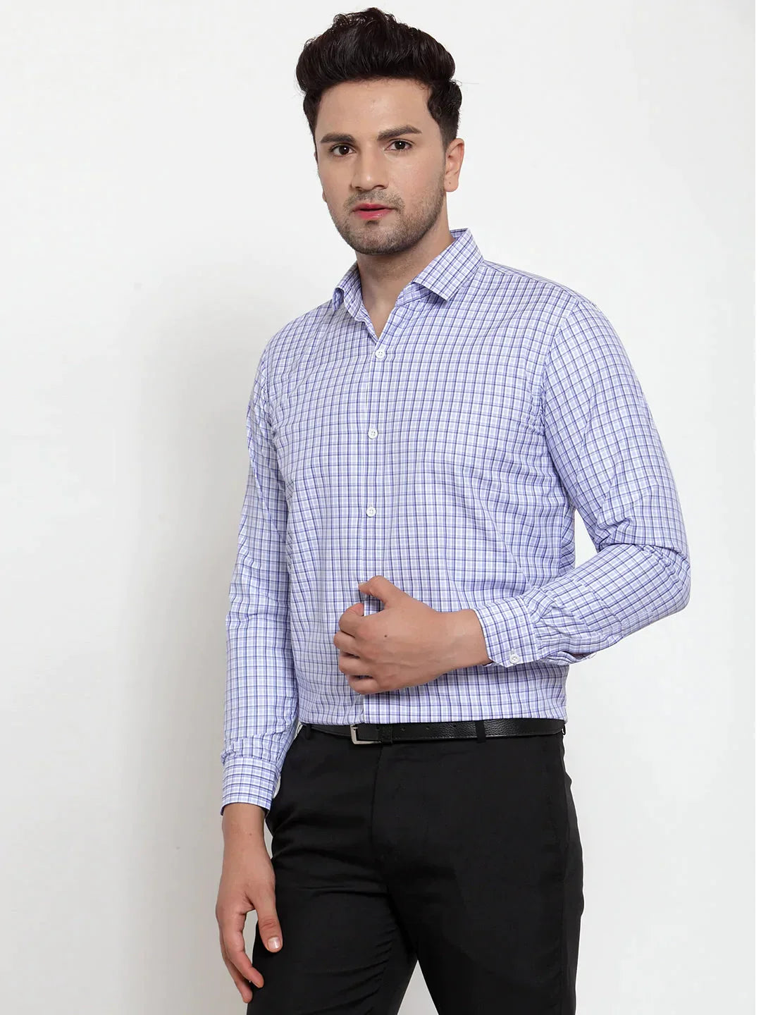 Men's Blue Cotton Checked Formal Shirt's - Taantav