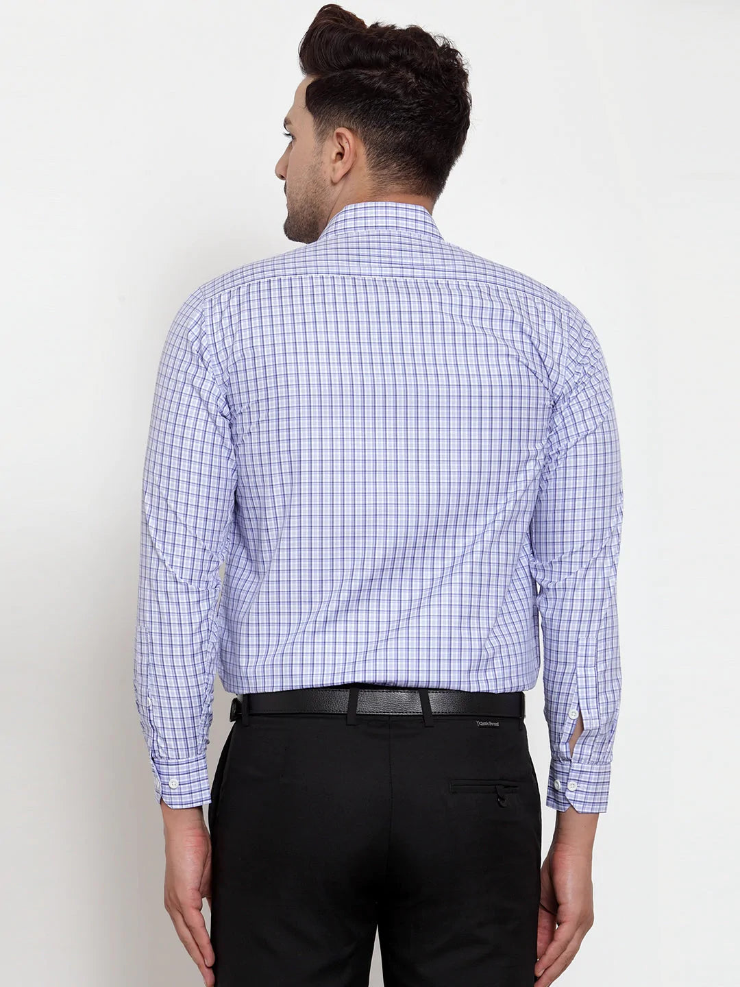 Men's Blue Cotton Checked Formal Shirt's - Taantav