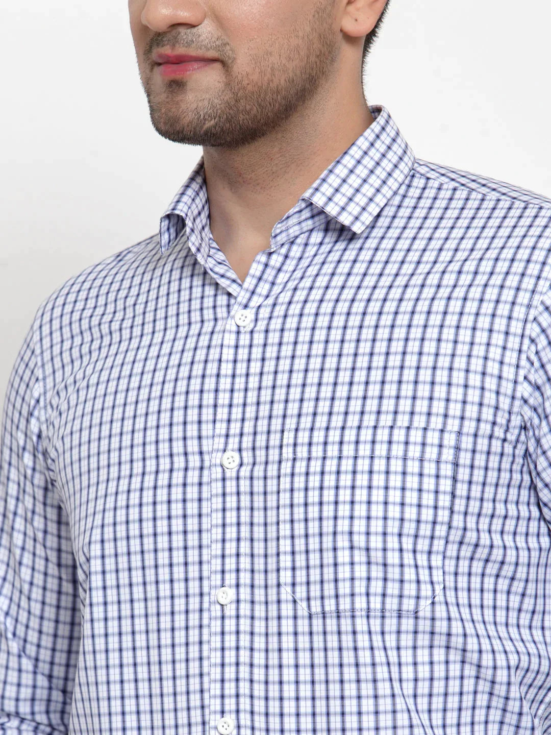 Men's Blue Cotton Checked Formal Shirt's - Taantav