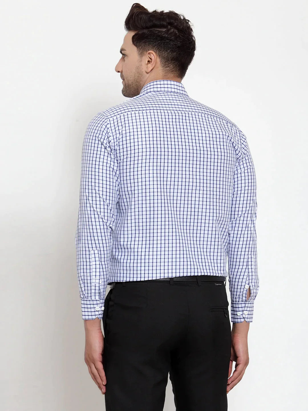 Men's Blue Cotton Checked Formal Shirt's - Taantav