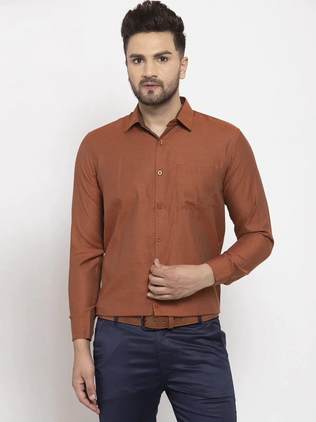 Men's Brown Cotton Polka Dots Formal Shirt's - Taantav