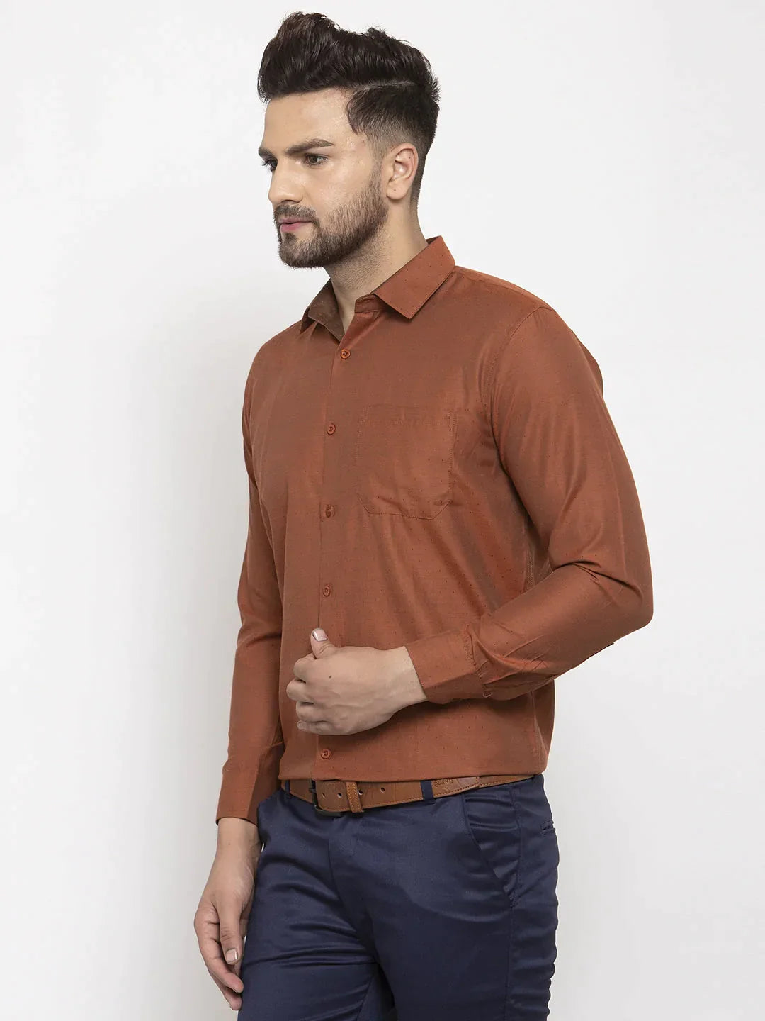 Men's Brown Cotton Polka Dots Formal Shirt's - Taantav