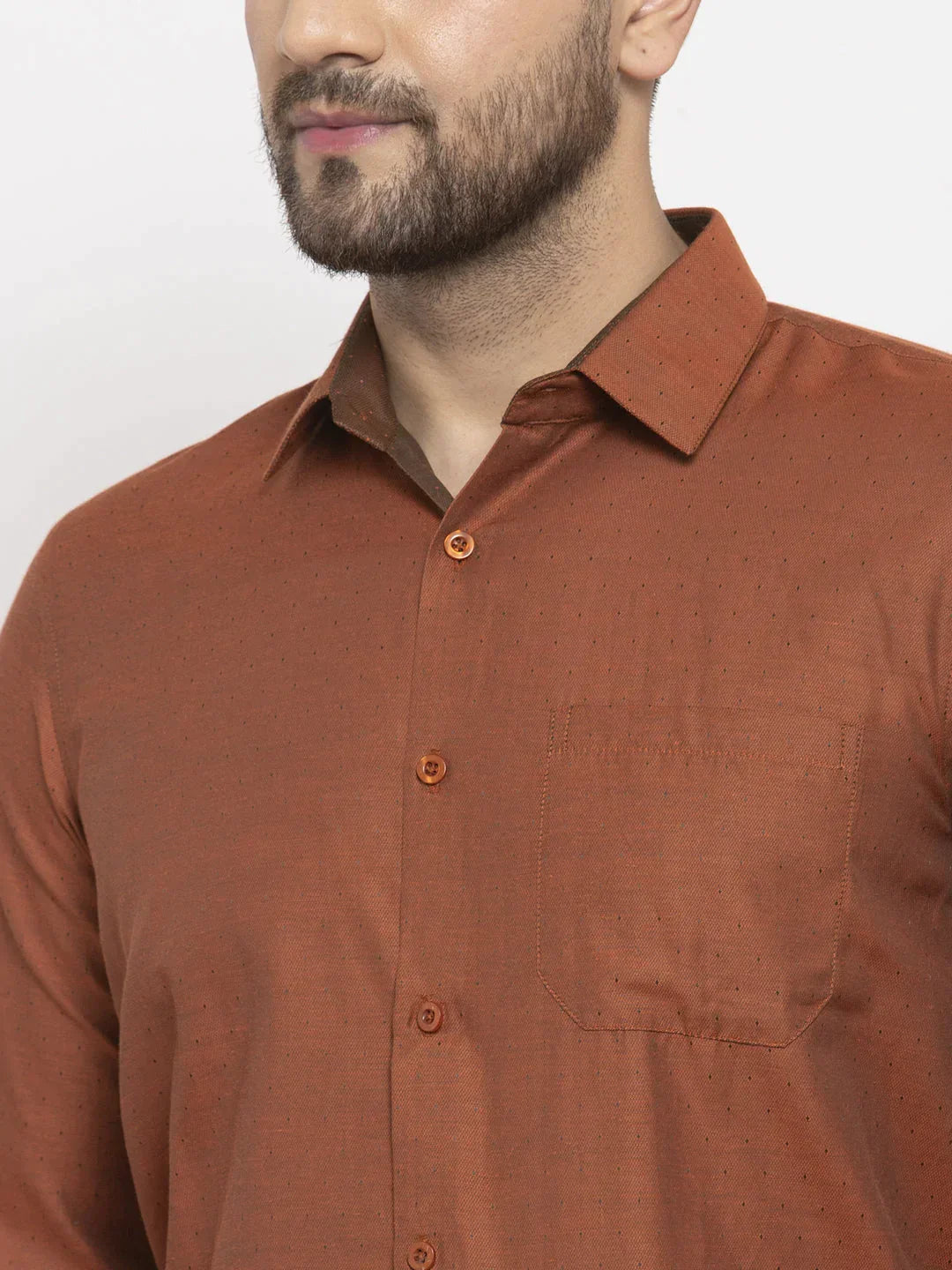 Men's Brown Cotton Polka Dots Formal Shirt's - Taantav