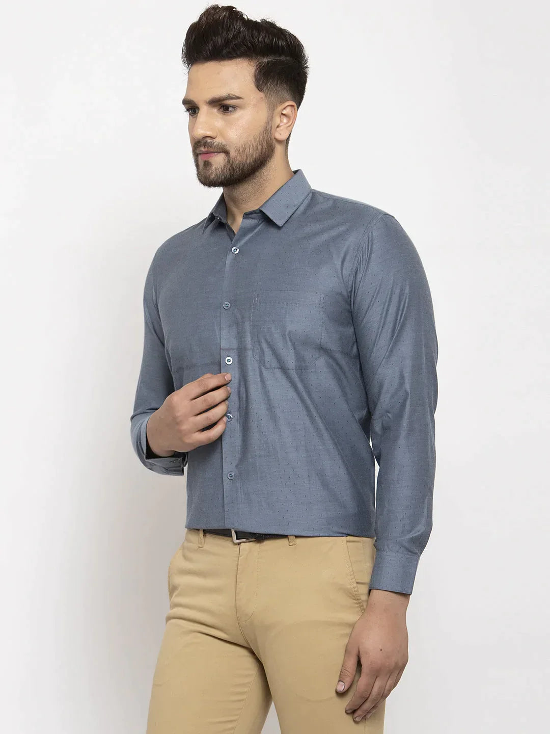 Men's Grey Cotton Polka Dots Formal Shirt's - Taantav