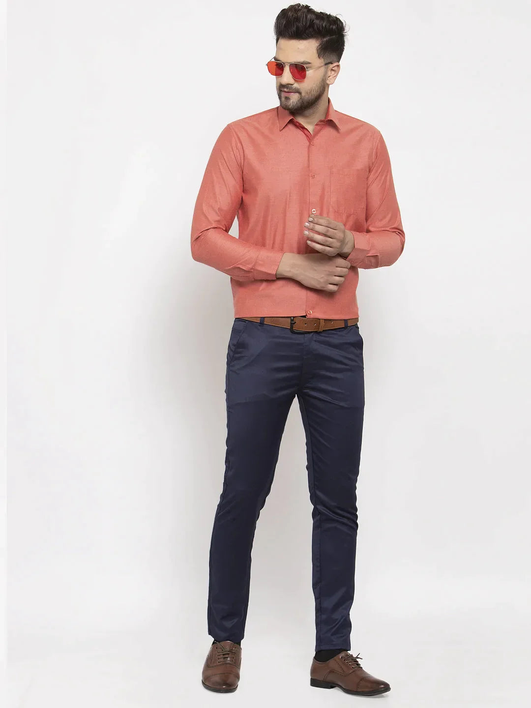 Men's Orange Cotton Polka Dots Formal Shirt's - Taantav