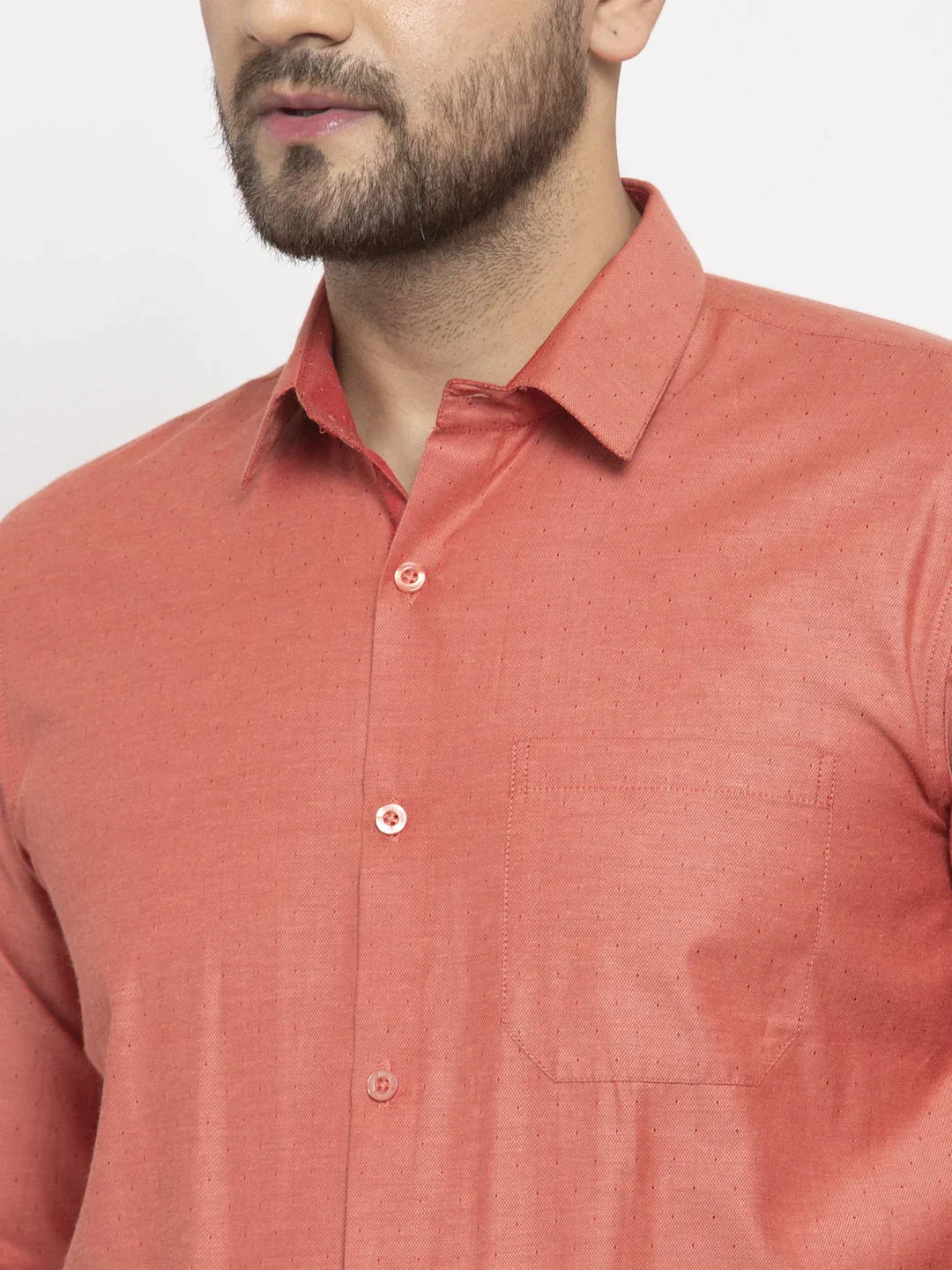 Men's Orange Cotton Polka Dots Formal Shirt's - Taantav