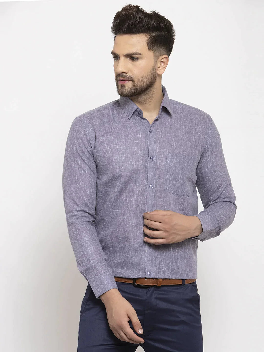 Men's Grey Dobby Solid Formal Shirts - Taantav