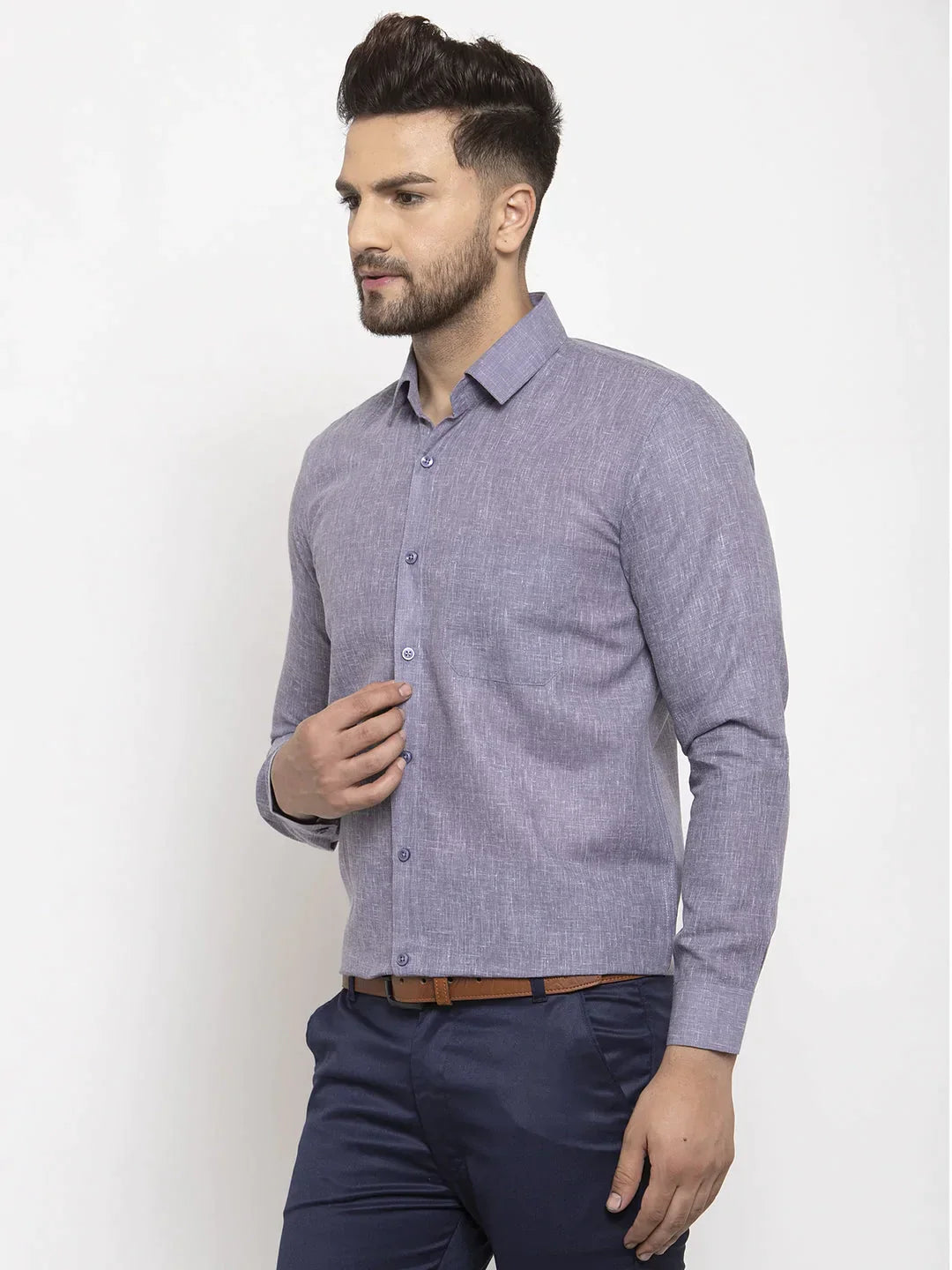 Men's Grey Dobby Solid Formal Shirts - Taantav