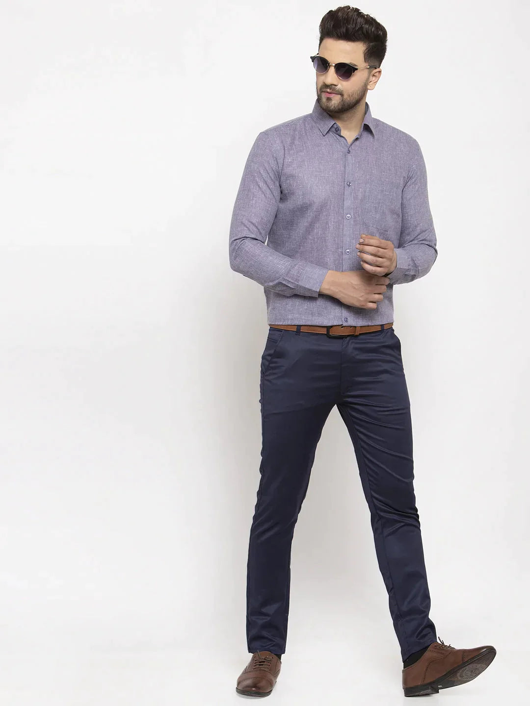 Men's Grey Dobby Solid Formal Shirts - Taantav