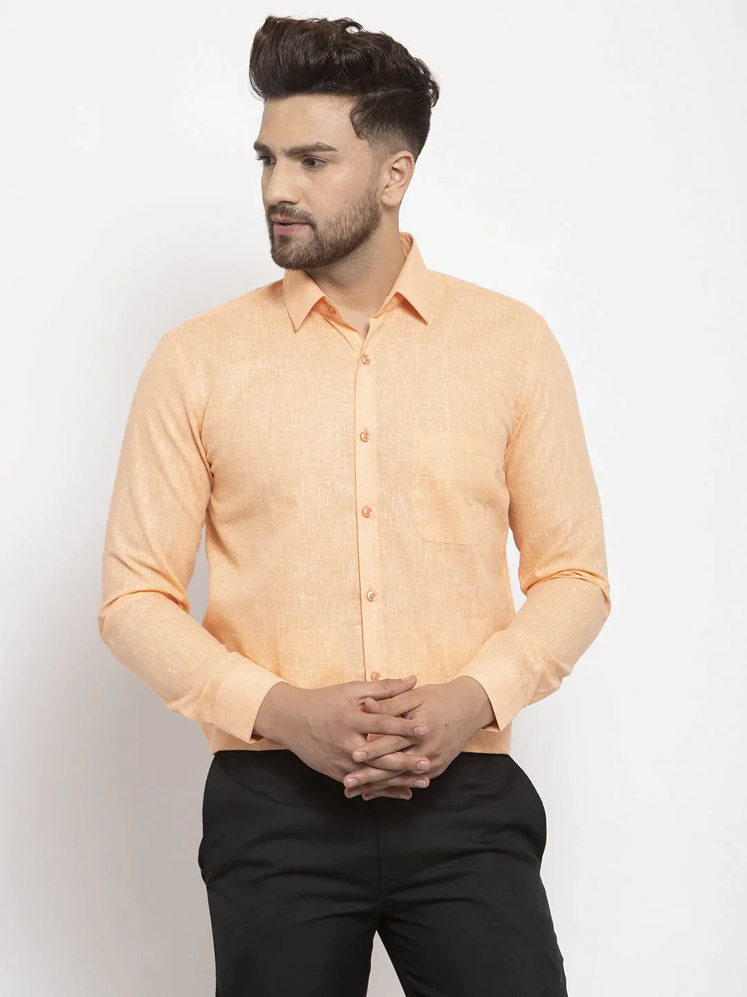 Men's Orange Dobby Solid Formal Shirts - Taantav