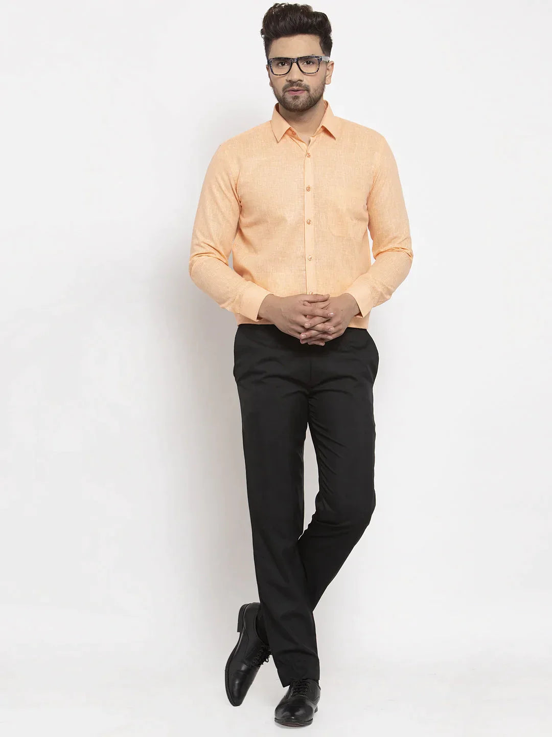 Men's Orange Dobby Solid Formal Shirts - Taantav