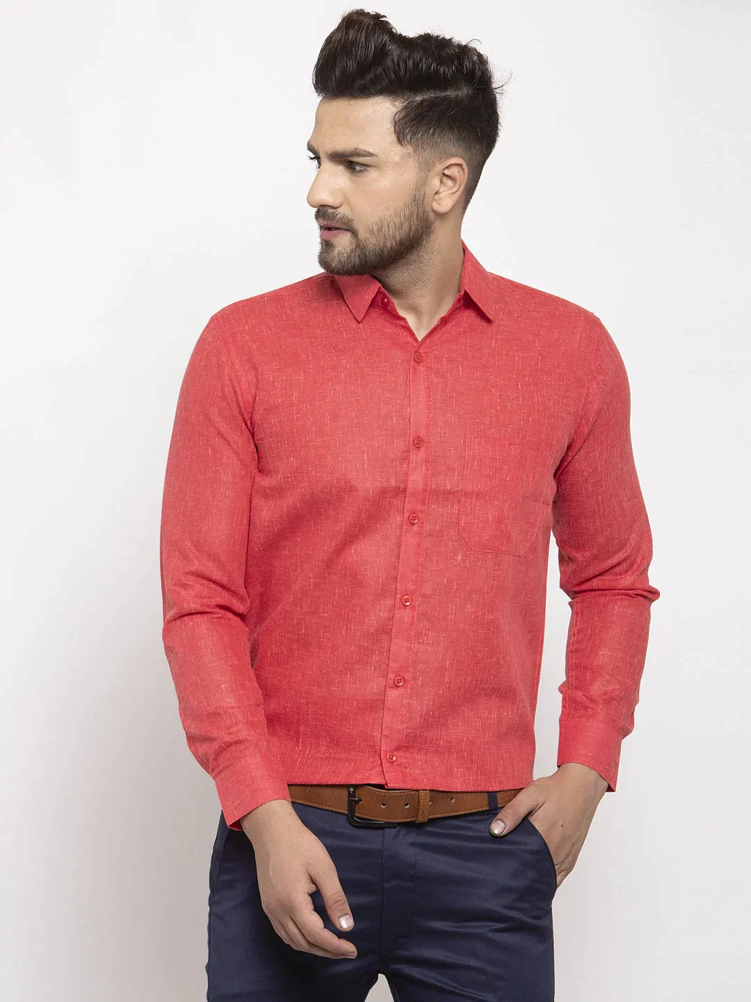 Men's Red Dobby Solid Formal Shirts - Taantav