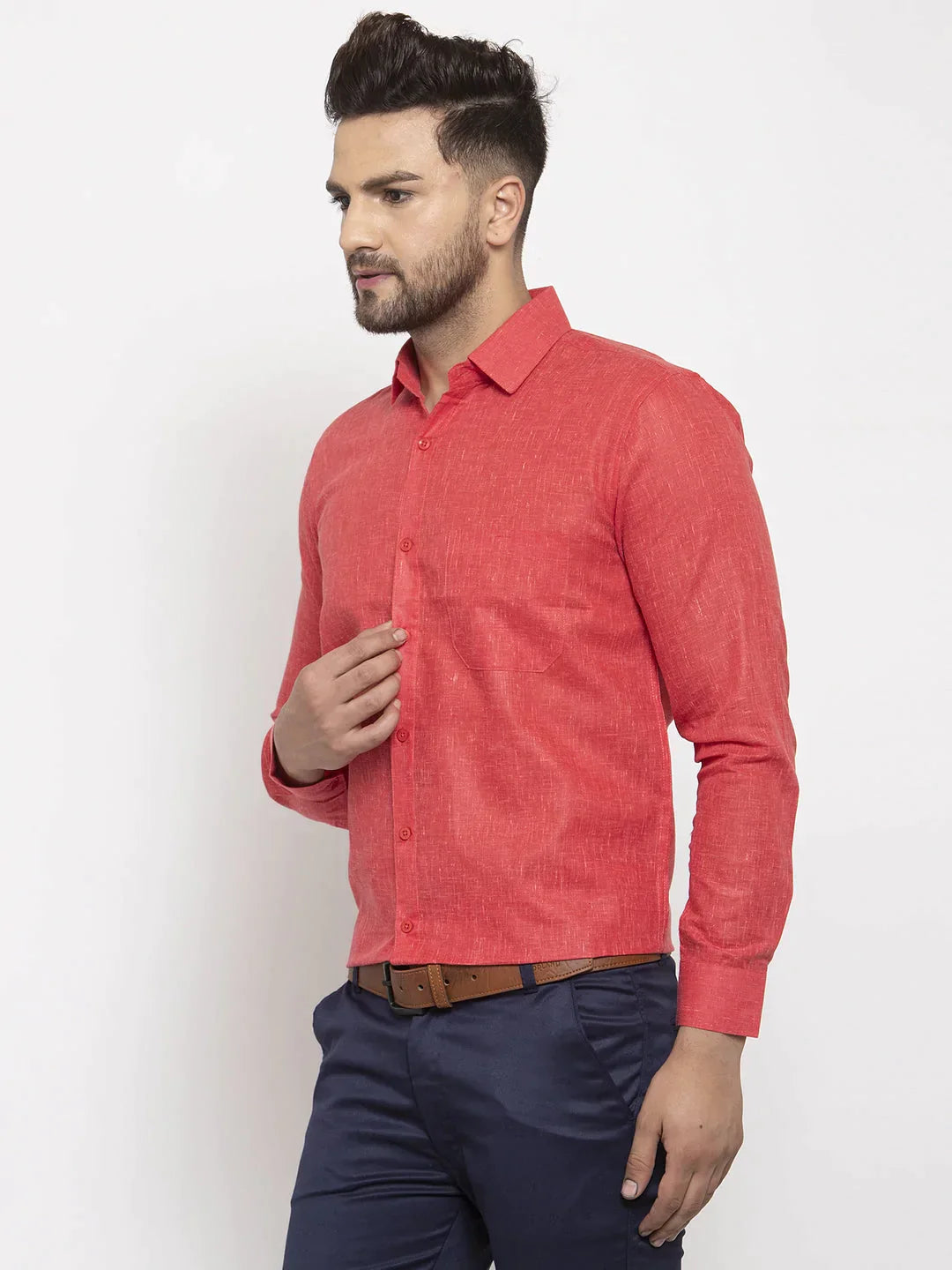 Men's Red Dobby Solid Formal Shirts - Taantav